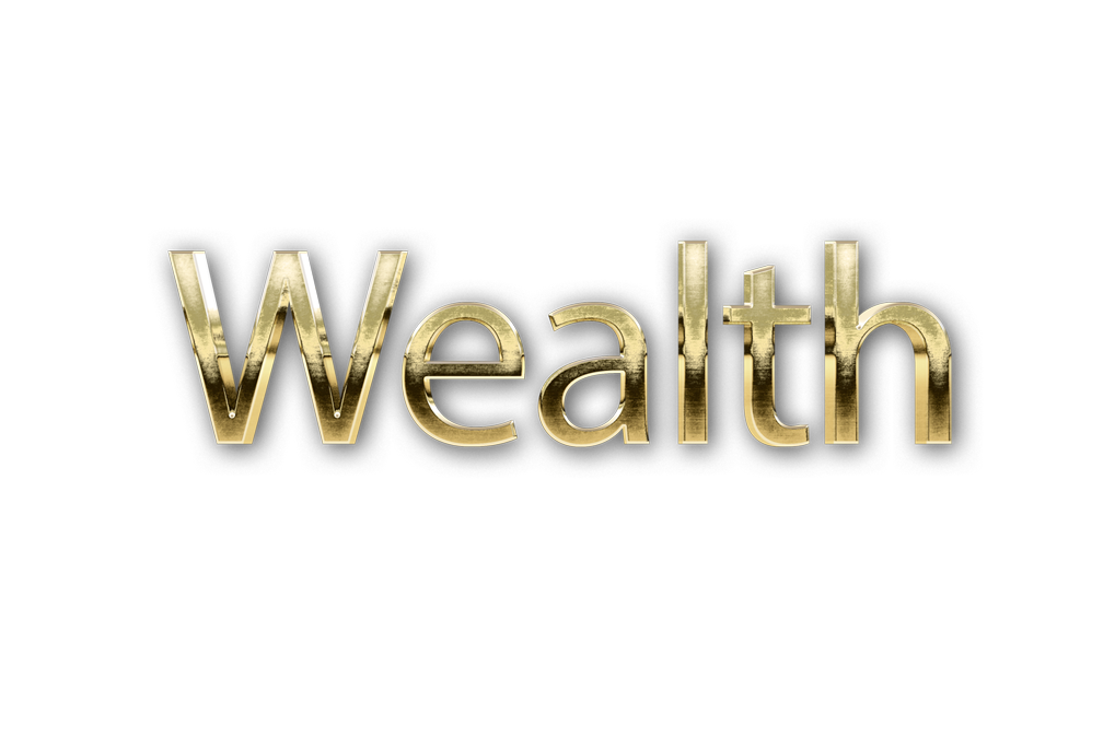 3D WORD WEALTH gold text effects art typography PNG images free